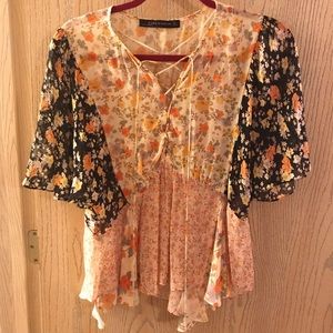 Zara Viscose Floral Blouse